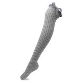 TOCONFFON Women's Girls Thigh High Stockings Over the Knee Socks with Satin Bows(Light Grey,One Size)