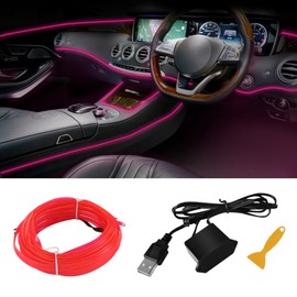 Hbxdeco EL Wire Interior Car LED Strip Lights, 16.4FT RGB USB Neon Automotive Light Strip, Electroluminescent Vehicle Ambient Lighting Kit, Interior Decoration Car Accessories (Pink)