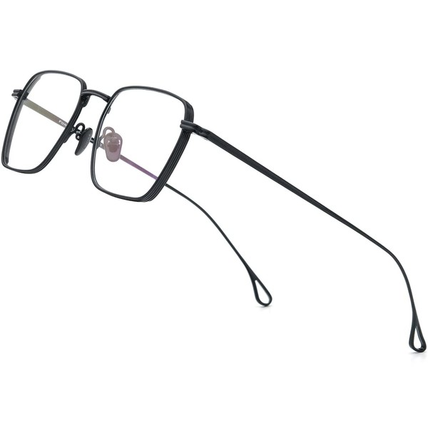 FONEX F85728 - anteojos de titanio puro para hombre, diseño cuadrado de gran tamaño, anteojos ópticas, F85728 Negro, 51-19-145