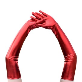 QTECLOR 21‘’Women Long Gloves Stretchy Elbow Red Leather Glove for Evening Party Opera Costume