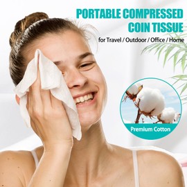 Khrgovd 200PCS Compressed Towel Tablets Mini Disposable Compressed Towel Tablets，Bulk Coin Tissues，Disposable and Portable face Towels Suitable for Travel, Camping, Sports, Beauty Salons, Home use