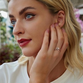 Kerraom Engagement Ring 925 Sterling Silver Women's Adjustable Open Ring Feather Cross Bass Guitar Design Punk Finger Ring Gift for Women Girls, Silver