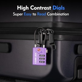 SURE LOCK TSA Approved Combination Luggage Locks with Open Alert Indicator – Durable Zinc Alloy Cable Travel Locks with Large Easy-Read Dials for Suitcases, Backpacks & Gym Bags(2, Purple 2 Pack)