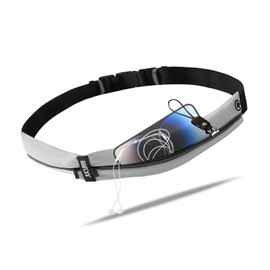 Slim Running Belt for Women and Men, Waterproof Phone Holder for Running, Reflective 2-Pocket Waist Pack for Storing Runner’s Essentials Safely, Runner’s Fanny Pack, Money Belt Fits Most Phones (Grey)