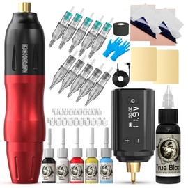 Wormhole Tattoo Kit De Tatuaje Wormhole Con Pluma Inalámbrica Para Principiantes: Modo De Inicio Rápido, Pistola Rotativa Duradera Con Control Ajustable, Diseño Ergonómico, Equipo Portátil - Rojo