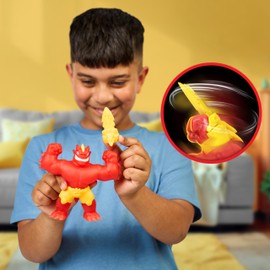 Heroes of Goo Jit Zu Meteor Madness Blazagon Stretchy Action Figure with Unique Crunching Slime Filling & Meteor Combat Glove - Tactile Toy - Triple Size Stretchable