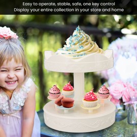 Cupcake Stand, 8.7 Inch Automatic 360° Rotating Double Layer Cupcake Holder, 6 Trays One Button Control Round Dessert Stand for Party, Wedding, Birthday, Baby Shower, Celebration, Home Decoration