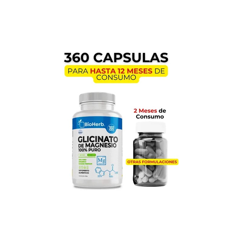 Glicinato De Magnesio BIOHERB Magnesium Glycinate Supplement, 180 Capsules