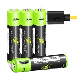 HITRENDS AAA Batteries - Rechargeable Triple A Lithium Batteries - Micro USB Charging Port, 1.5V/ 400mAh, Pre-Charged, 1000 Cycle - Not Alkaline/Ni-MH Batteries - 4 Pack Green