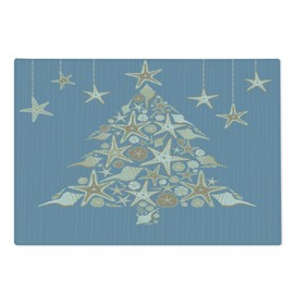 Ambesonne Christmas Cutting Board, Nautical Elements Sea Life Theme with Noel Tree Winter Season, Decorative Tempered Glass Cutting and Serving Board, Large Size, Beige Cream