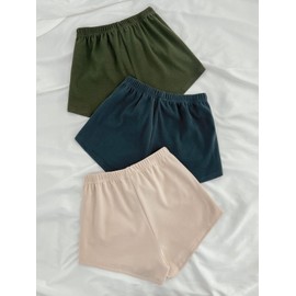 MakeMeChic Paquete de 3 pantalones cortos de cintura elástica para mujer, Verde Azul Albaricoque, S