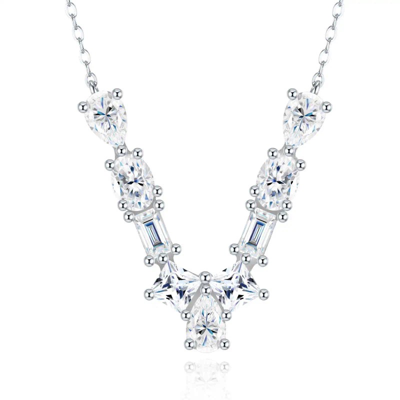 Pass Diamond Tester Letter E Multi Cut VVS Moissanite Necklace