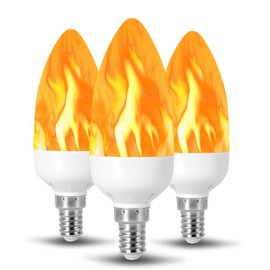 Flame Effect Chandelier LED Fire Candle Light Bulb Flaming Flicker E12 Candelabra Base Shape Novelty Lighting B11 Replacement Bulbs 12mm Diameter Fitting, 110MM / 4.25" Total Length 120V - 3 Pack