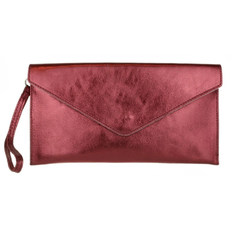 Girly Handbags Italian Suede Envelope Clutch Bag, Metallic Burgundy