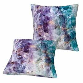 LoLo UoUo Quartz Stone Throw Pillow Covers Colorful Crystal Rock Precious Gem Blue Purple Ore Double Sided Silky Pillowcase Velvet Cushion Cover for Home Sofa Car 18 x 18 inch Set of 2 Square