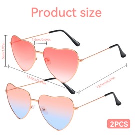 Pack of 2 Heart Glasses, Heart Sunglasses, Fancy Dress, Funny Sunglasses Heart, Heart Glasses, Pink, Cool Hippie Glasses, Women, Retro Glasses Heart, Accessories for Travel, Concert Costume and Hippie