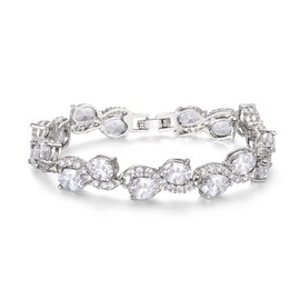 EVER FAITH Gorgeous Cubic Zirconia December Birthstone Bridal Prom Oval-Shaped Roman Tennis Bracelet Clear Silver-Tone