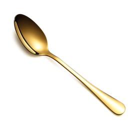 Gold Dinner Spoon of 4, Berglander 7.5" Stainless Steel Titanium Plating Shiny Gold Soup Spoons Silverware, Golden Soup Spoon Table Spoon Set Sturdy Easy To Clean, Dishwasher Safe