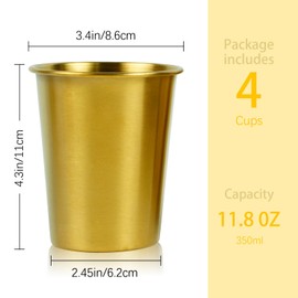 Tlguangw Stainless Steel Double Walled Insulated Cups(Set of 4) Stackable, Coffee Cup/Tea Cup/Chilling Beer Glasses, Great for Kids, for Travel, Outdoor,Camping&Everyday (Gold 11.8oz)