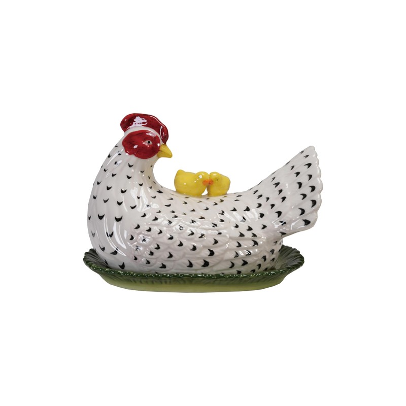 Creative Co-Op Stoneware Vintage Reproduction Hen Shaped Butter Dish, Multicolor