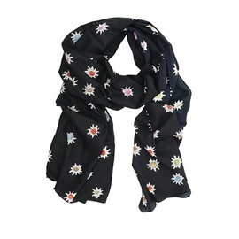 Allgäu Rebell Costume Cloth Edelweiss Black with Colourful Edelweiss Motifs 200 cm x 50 cm, black