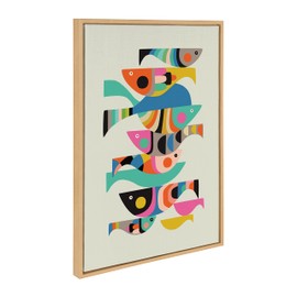 Kate and Laurel Sylvie Under the Sea Framed Canvas Wall Art by Rachel Lee of My Dream Wall, 23x33 Natural, Fun Abstract Fish Ocean Nursery Art for Wall