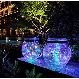 KIMI HOUSE 2 Pack Hanging Solar Powered LED Lights,Cracked Glass Ball Light, Waterproof Outdoor Christmas Decorative Lantern for Garden, Yard, Patio, Lawn (Colorful)