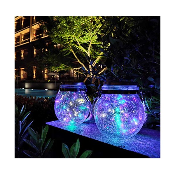 KIMI HOUSE 2 Pack Hanging Solar Powered LED Lights,Cracked Glass Ball Light, Waterproof Outdoor Christmas Decorative Lantern for Garden, Yard, Patio, Lawn (Colorful)