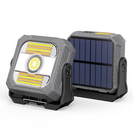LED Solar Portable Camping Lights with Stand dimmable,Magnetic Work Lights 1500lm, IP65 Waterproof, 7 Light Modes Portable Flood Light, Camping Lantern for Indoor Outdoor (Grey)