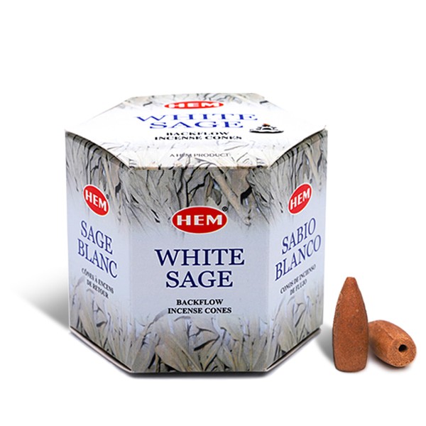 HEM HEM White Sage Backflow Brown Incense Cones | Long