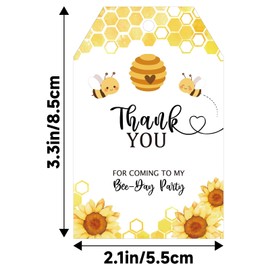 G2PLUS 50Pcs Bee Thank You Tags, Thank You for Coming Tags for Gender Reveal, White Paper Sunflower Bee Gift Tag with String for Baby Shower, 1st Birthday, Wedding Bridal Shower Party Favors