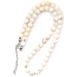 ElisaJewelryArt - Natural Mother Of Pearl Beaded Choker Necklace Genuine Gemstone Purity Stone Adjustable Clasp Closure Necklace Unisex Necklace (18.00, Mother Of Pearl)