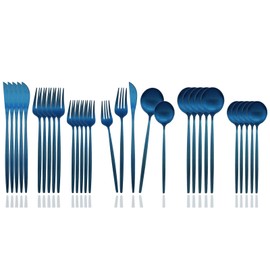 JASHII Flatware Silverware Set Stainless Steel Satin Finish Cutlery Set Service for 6, 30-Piece Spoons And Forks Kitchen Utensil Set, Dishwasher Safe (Matte Blue)