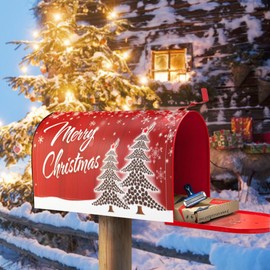 Merry Christmas Mailbox Cover Magnetic Winter Snowflake Tree Mailbox Wraps Post Letter Box Cover for Garden Yard Home Decor Standard Size 21" x 18"