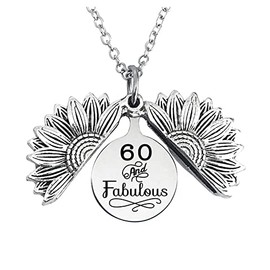 YALLNASL 60 and Fabulous Birthday Gifts for Women Sunflower Locket Necklace 60th Birthday Gift Ideas for Mom 60 Years Old Birthday Gifts for Women Grandma Sisters Pendant Necklace