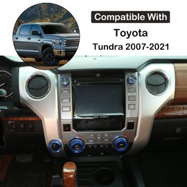 5Pcs Aluminum Air Conditioner Stereo Volume 4WD Switch Knob Ring Covers Compatible with Toyota Tundra 2014-2021 Car A/C Air Conditioning Centre Control Switch Knob Button Protect Ring Trim Accessories