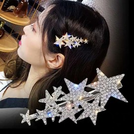 4 Pcs Five-pointed Star Shining Rhinestone Hair Clip, Elegant Duckbill Clip Fashion Hair Barrettes Accessories for Girls and Women (Gold+Silver)