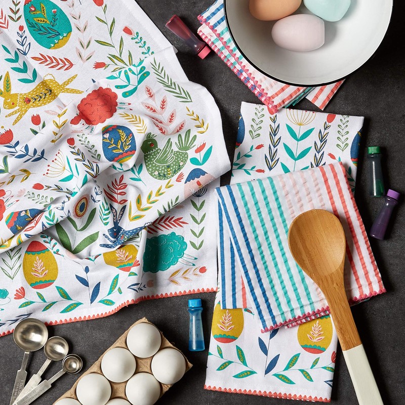 DII Easter Folk Collection, Springtime Kitchen, Dishtowel Set, Easter Garden,