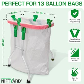 NiftYard Trash Bag Holder, 13 Gallon Plastic Bag Capacity, Works on Slopes, Foldable, Outdoor Trash Bag Holder Stand, Camping, Picnics, RV Travel, Parties, House & Yard Cleanup, Gardening