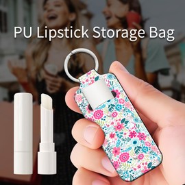 PLKTJOSA Lip Balm Keychain Holder - Stocking Stuffer Gift for Women, Chapstick Holder with Carabiner Clip(Pink Flowers)