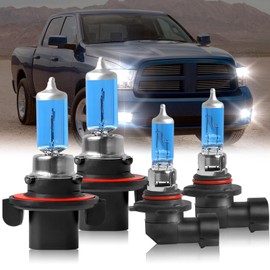 IVBDQV Fit (2006-2008/2009-2012 2-Headlamps) for Dodge Ram 1500 2500 3500 Headlight Bulbs, 9008 High Low Dual Beam and 9006 fog light Headlight Bulbs 300% Brightness High Performance halogen 4PCS