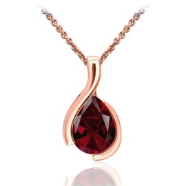 SEA OF ICE Pear Shape Teardrop Natural Gemstones Pendant Necklace -Red Garnet 9x7mm Pear Shape with Sterling Silver necklace 18 Inch - Necklaces for Everyday Wear (Garnet, Rose Gold)