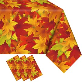 UROINEPA Fall Tablecloth 3 Pcs Thanksgiving Tablecloth Rectangle Maple Leaf Table Cloth Autumn Tablecover for Thanksgiving Party Decorations Home Fall Themed Party Supplies(54 x 108 Inch)