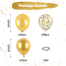Gold Balloons, 60pcs Metallic Gold Party Balloons Pearl Gold Latex Balloons Chrome Gold Confetti Balloons for Kids Adults Birthday Wedding Baby Shower Graduation Anniversary Festival Decoration