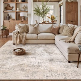 HUGEAR 8x10 Beige Modern Abstract Washable Area Rug for Living Room
