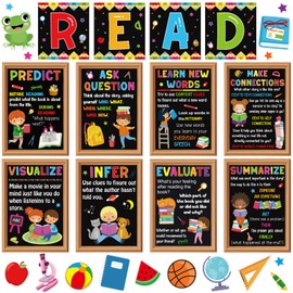 WJFNKXKL 28 Pieces Reading Strategy Posters Classroom Decorations Reading Strategy Bulletin Board Set for School Classroom Home Decoration Supplies