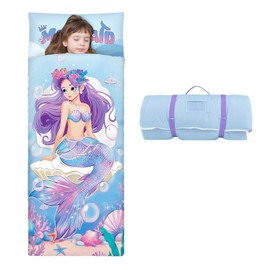 Kids Sleeping Bag Toddler Nap Mat with Removable Pillow, Large Foldable Sleeping Bag for Girls Boys, Easy Clean Slumber Bag with Double Zip for Camping School Preschool Daycare, 59×24 inch