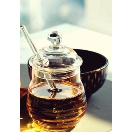 Honey Jar with Dipper and Lid Glass Heat Resistant l0 oz