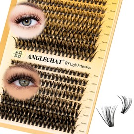 Lash Clusters Wispy 40+50D Cluster Eyelash Extensions 320pcs Individual Natural Lashes 10-12-14-16mm Lash Extension D Curl DIY Thick False Eyelashes Fox Eye Soft Comfortable with Thin Band