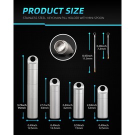 QISVVE Travel Keychain Pill Holder with Mini Spoon, Stainless Steel Small Pill Case,Waterproof Portable Pocket Pill Container Box Organizer for Purse (0.49in Small Pill Container)